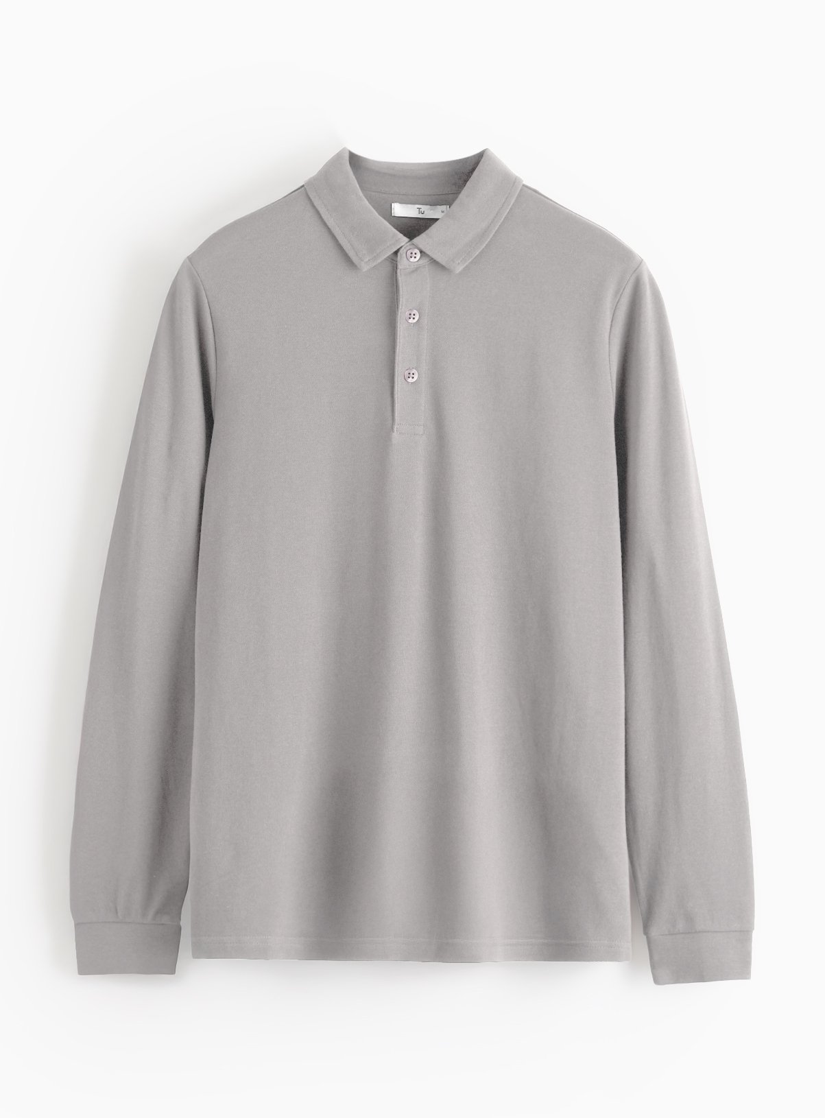 Grey Long Sleeve Pique Polo Shirt XL - Image 1 thumbnail